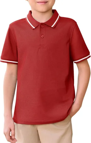 Haloumoning Kids Boys Short Sleeve School Uniform String Pique Polo Shirts 5-14 Years