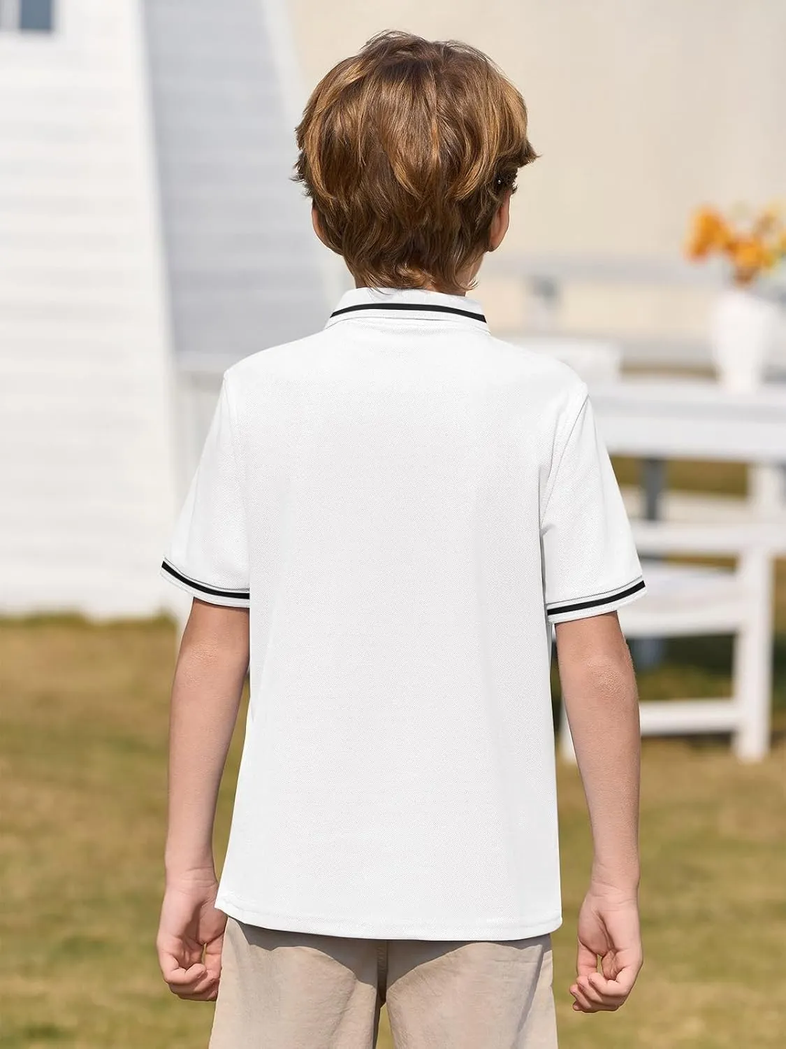 Haloumoning Kids Boys Short Sleeve School Uniform String Pique Polo Shirts 5-14 Years