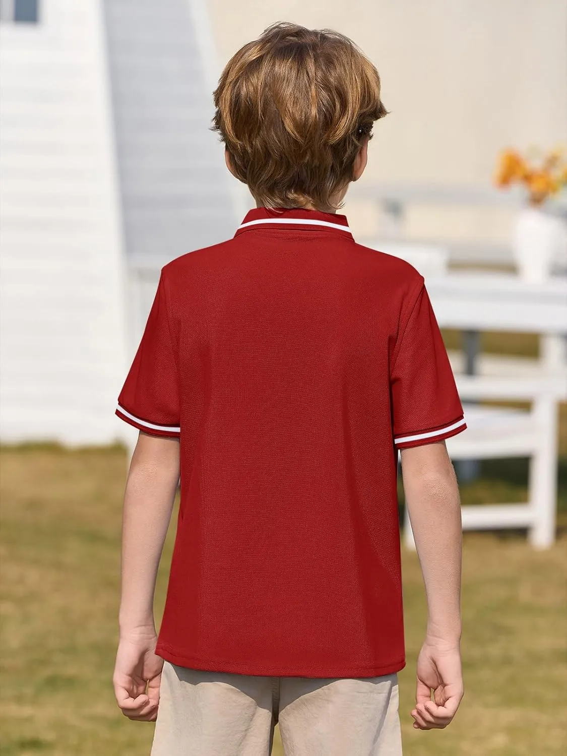 Haloumoning Kids Boys Short Sleeve School Uniform String Pique Polo Shirts 5-14 Years