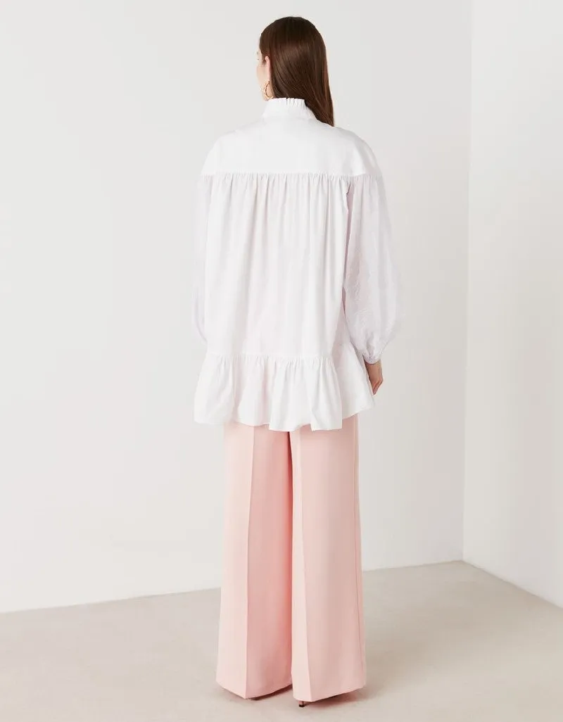 Ipekyol Ruffle Neck Self Tie Solid Blouse White