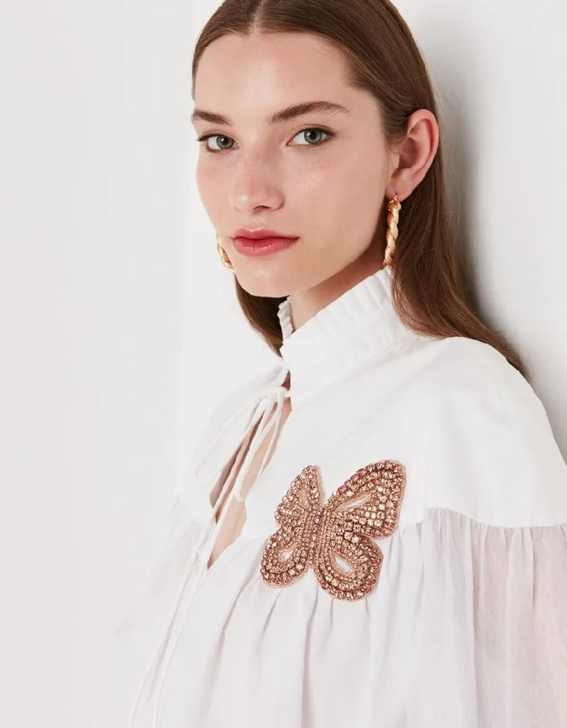 Ipekyol Ruffle Neck Self Tie Solid Blouse White