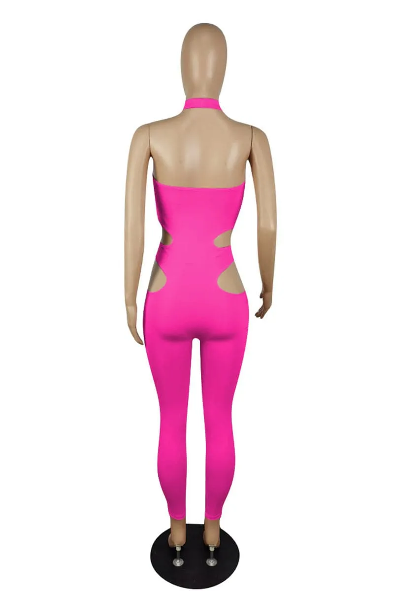 JC848 Solid Cutout Jumpsuit