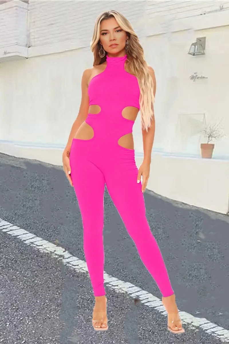 JC848 Solid Cutout Jumpsuit
