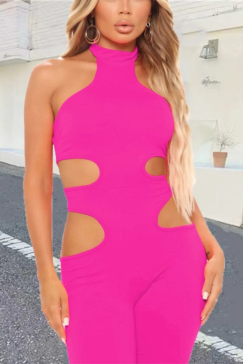 JC848 Solid Cutout Jumpsuit