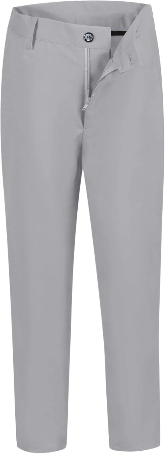 Kids School Uniform Pants for Little Boys Slim Fit Dress Slacks Formal Trousers with Adjustable Waist Flat Front Light Grey Dress Pants Size 10