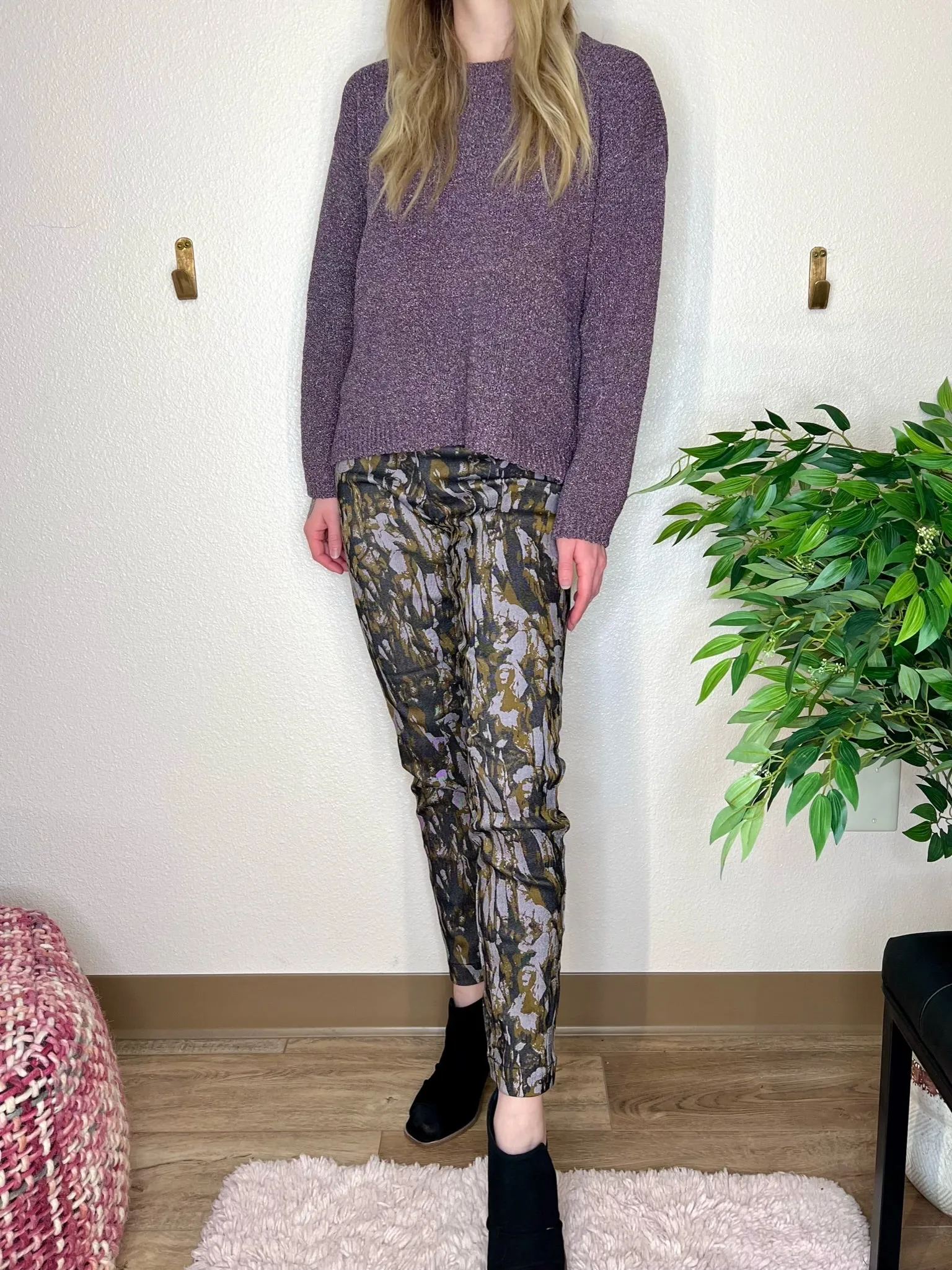 Lavender Jacquard Fold Over Pants