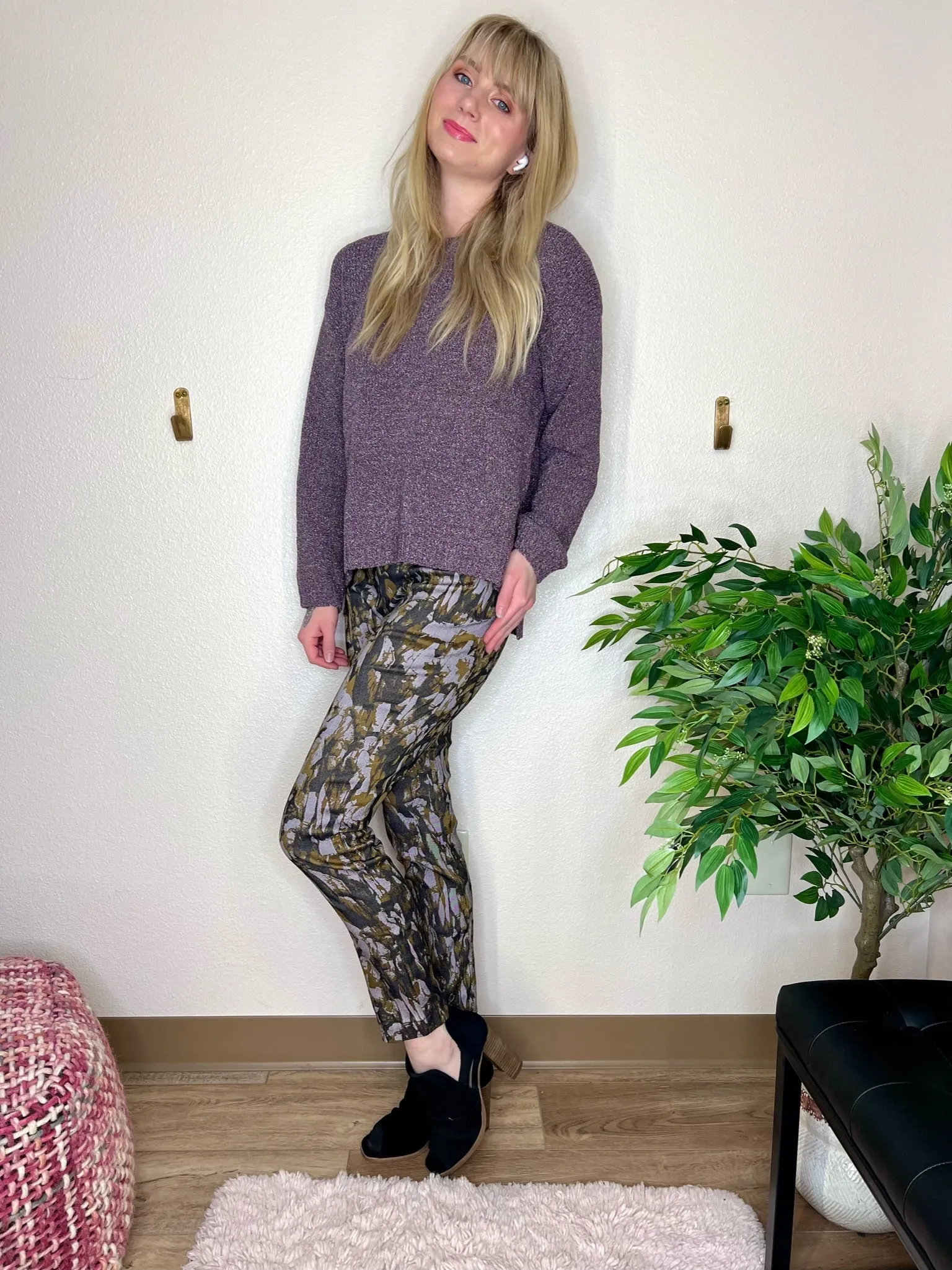 Lavender Jacquard Fold Over Pants