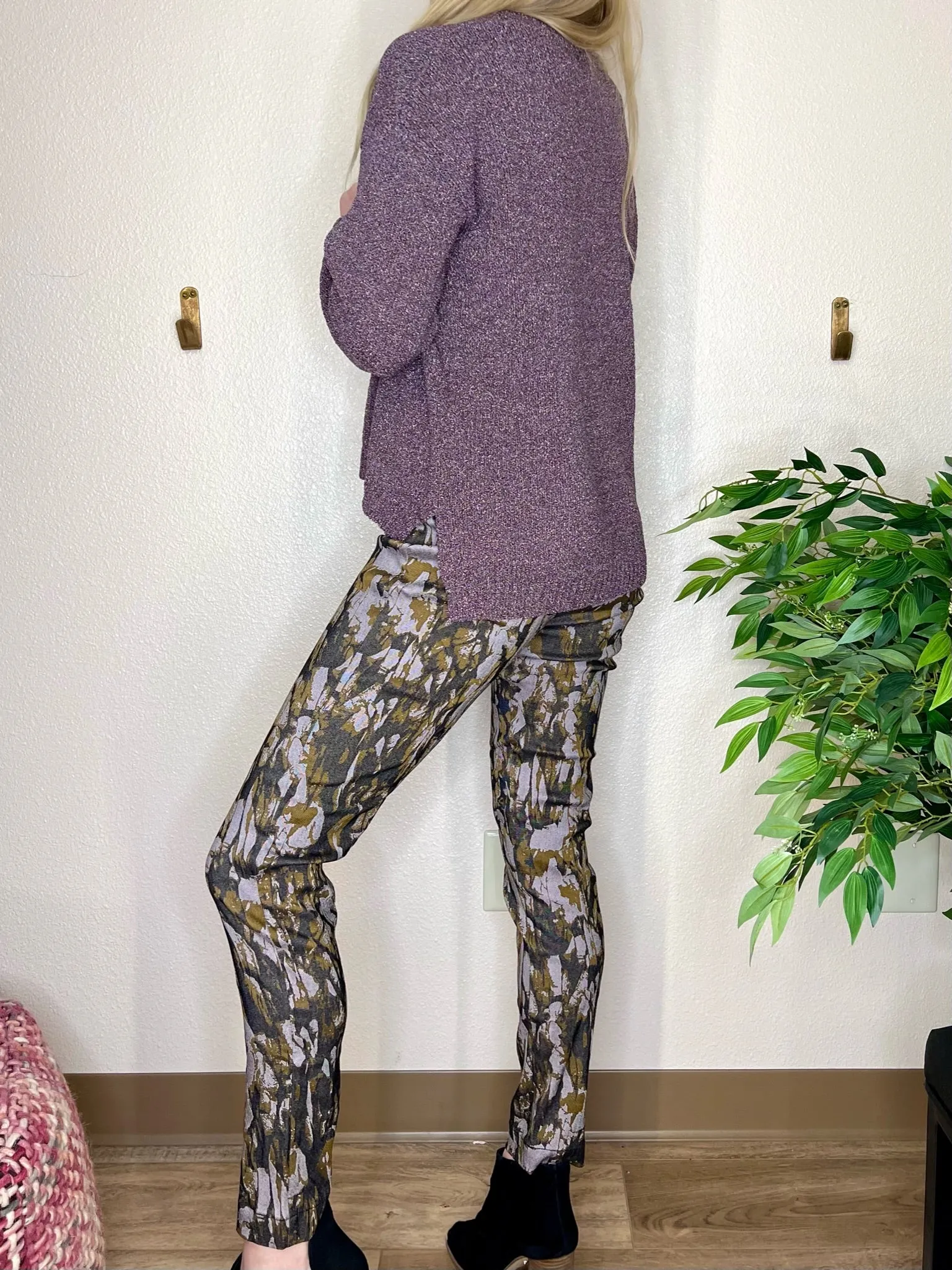 Lavender Jacquard Fold Over Pants