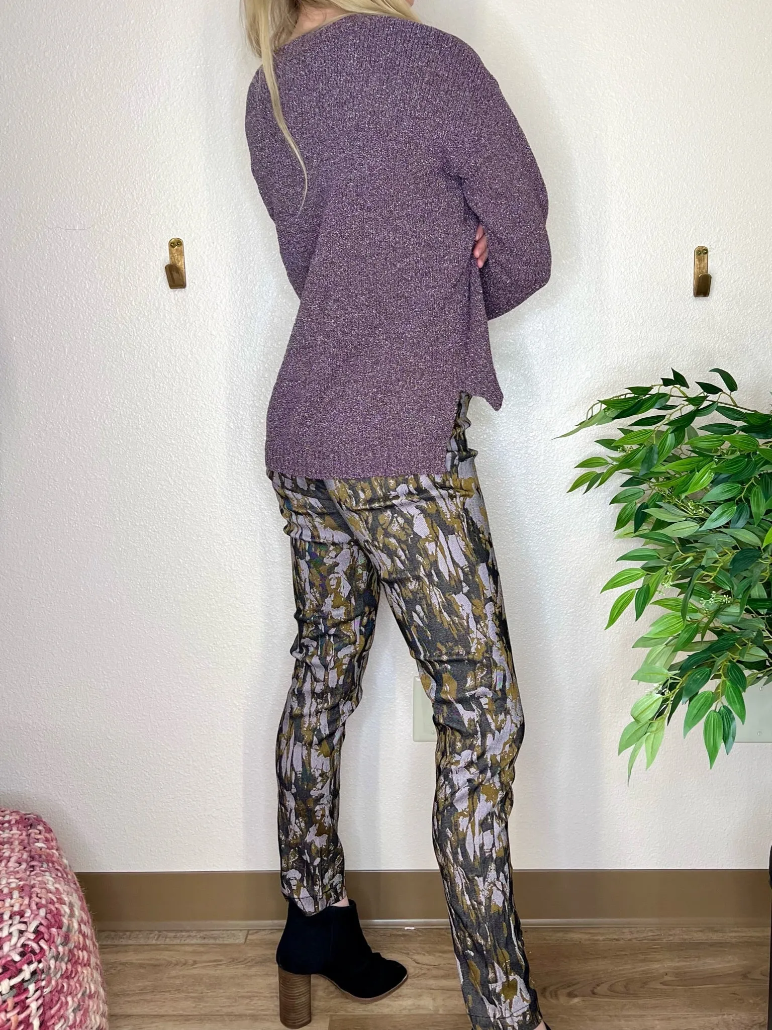 Lavender Jacquard Fold Over Pants