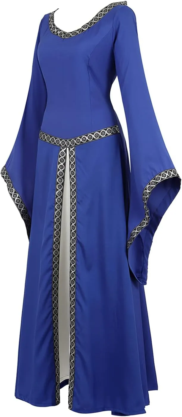 Lehauya Womens Renaissance Costumes Medieval Irish Dress Victorian Retro Gown Cosplay Long Dress