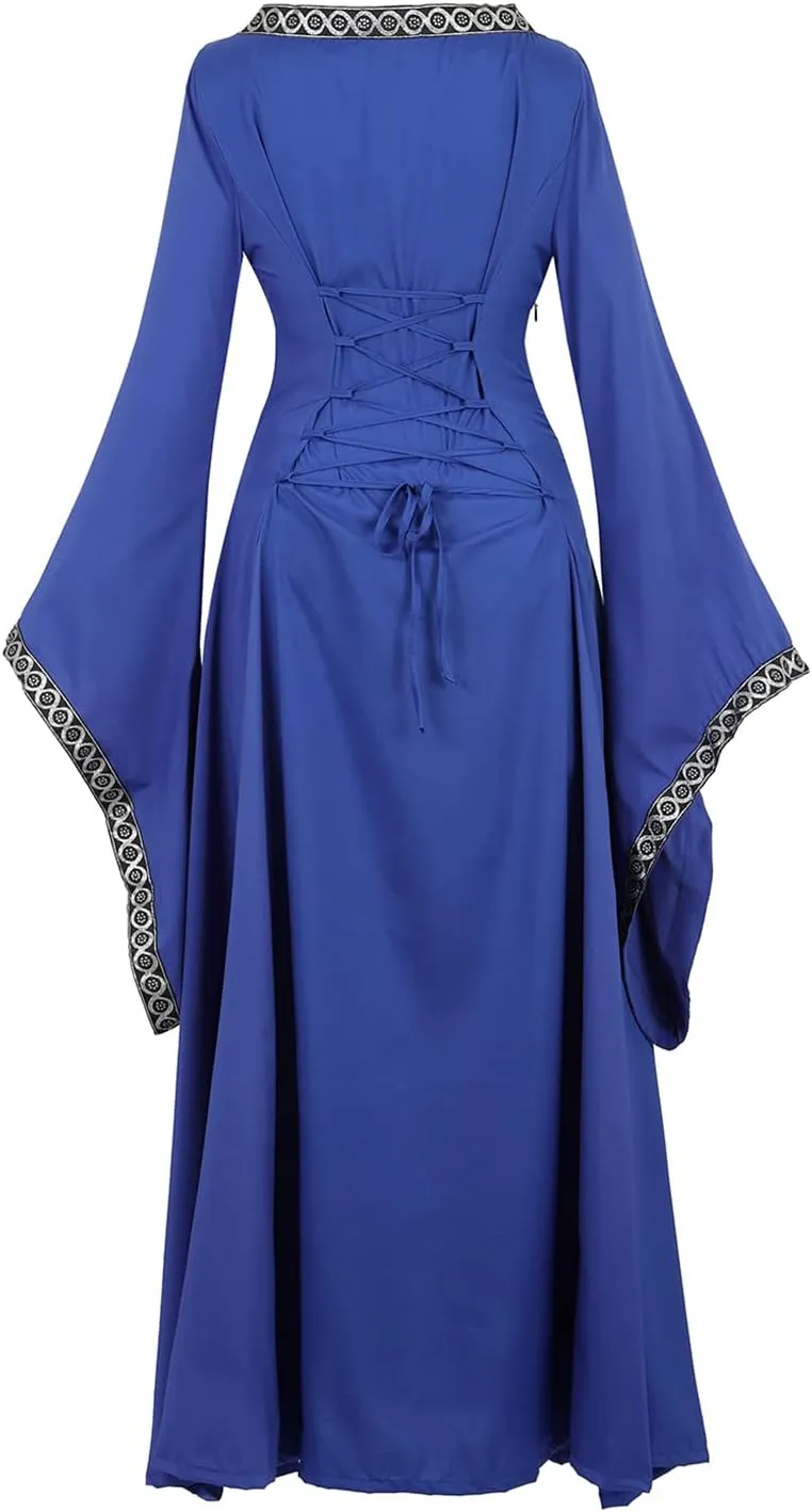 Lehauya Womens Renaissance Costumes Medieval Irish Dress Victorian Retro Gown Cosplay Long Dress