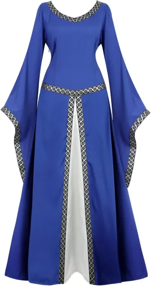 Lehauya Womens Renaissance Costumes Medieval Irish Dress Victorian Retro Gown Cosplay Long Dress