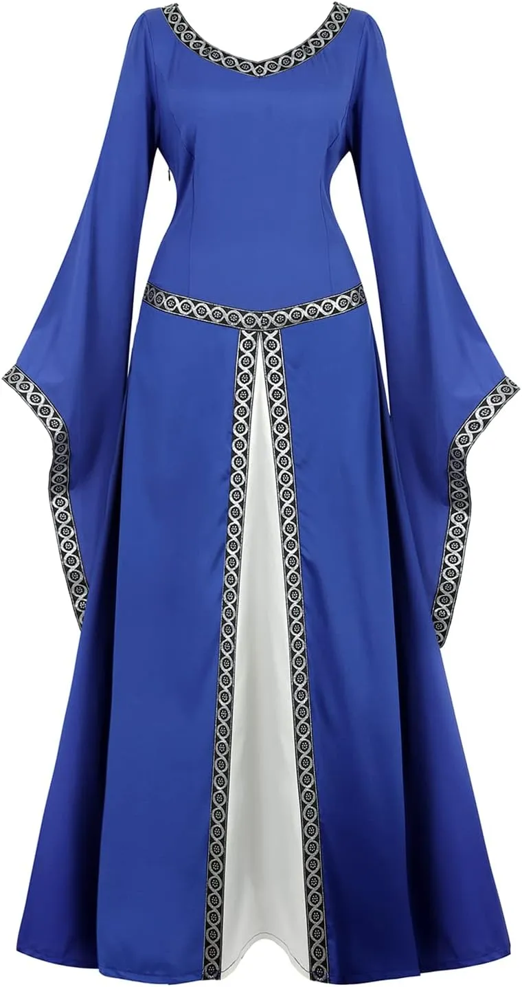 Lehauya Womens Renaissance Costumes Medieval Irish Dress Victorian Retro Gown Cosplay Long Dress