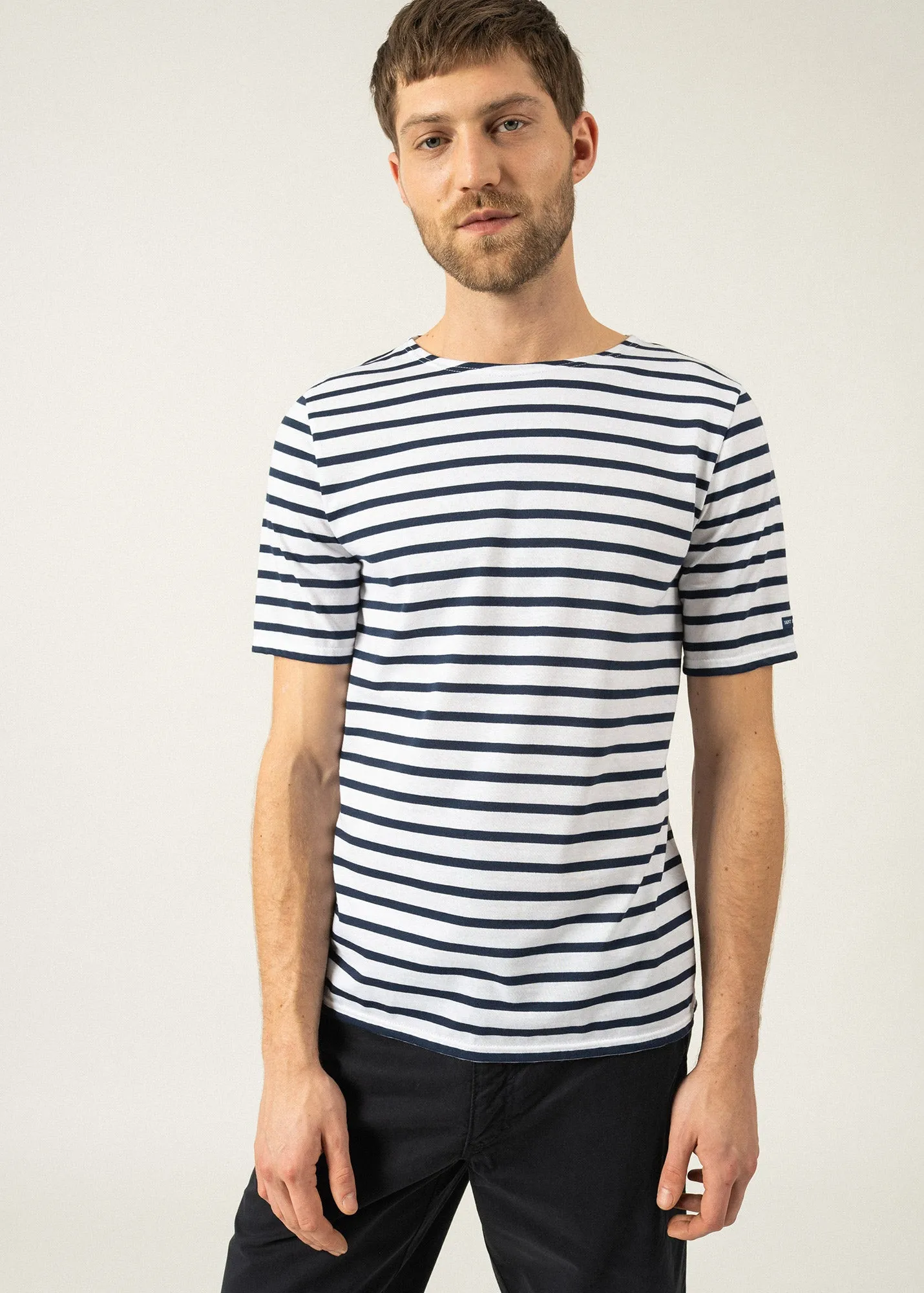 Levant short sleeve striped sailor shirt - regular fit, in light cotton (NEIGE/MARINE)