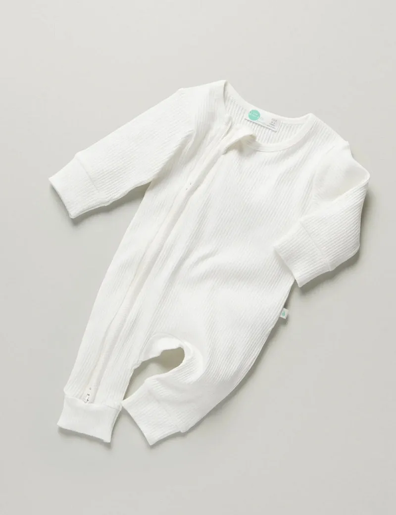 Little Green & Co Core Rib Zip Onesie - Milk