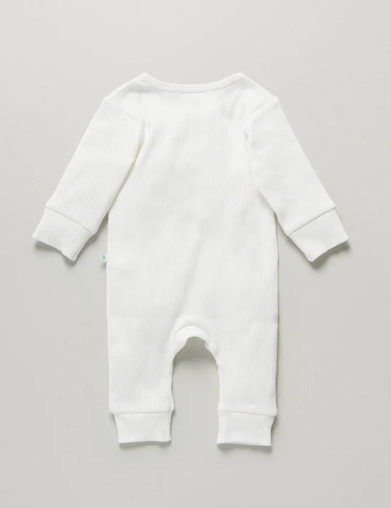 Little Green & Co Core Rib Zip Onesie - Milk