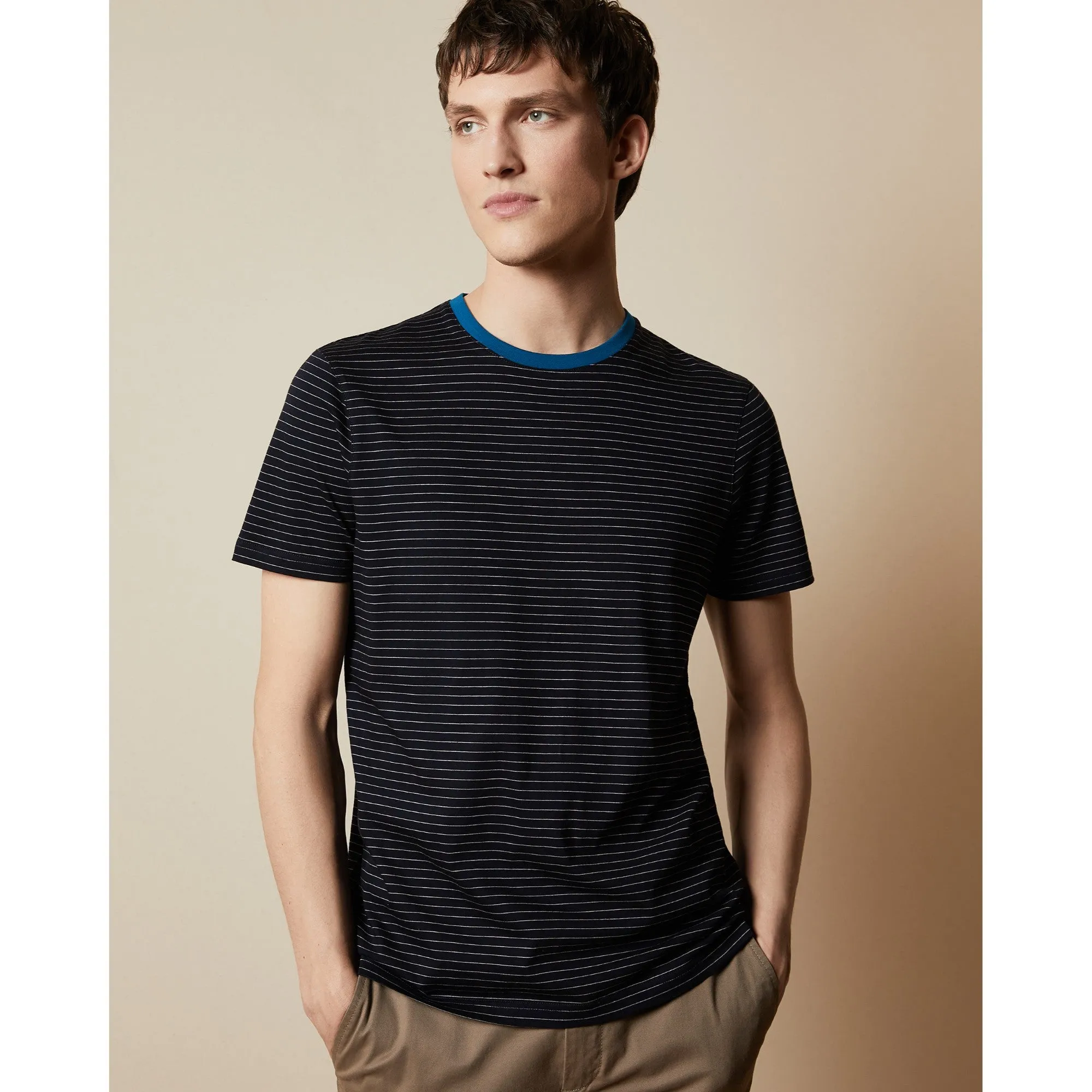 Men Dayout-Short Sleeved Striped T-Shirt - Navy