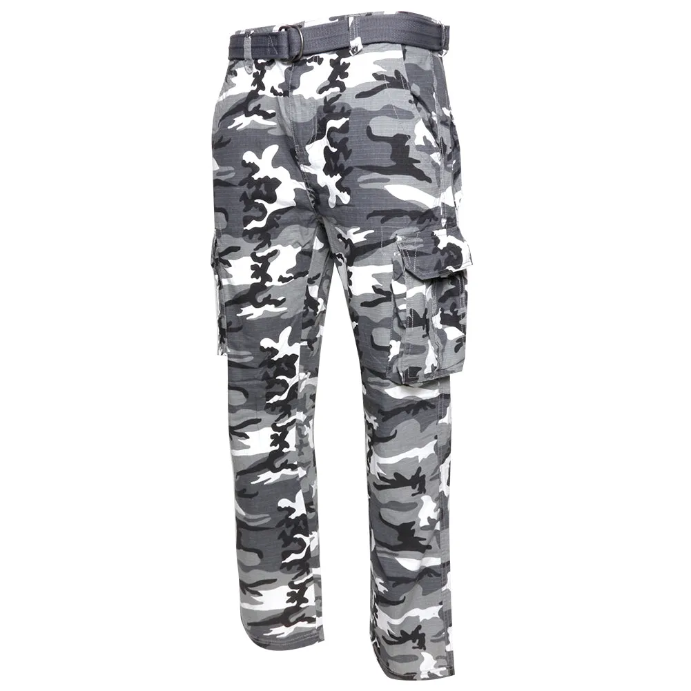 Mens Cargo Camo Pants Button Multi Pocket Lightweight Cotton Army Regular Fit