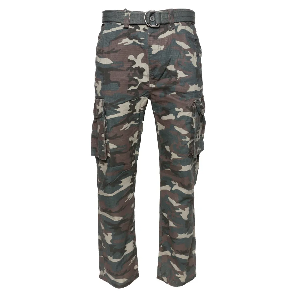 Mens Cargo Camo Pants Button Multi Pocket Lightweight Cotton Army Regular Fit