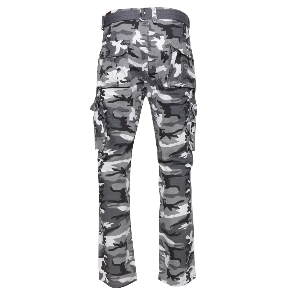 Mens Cargo Camo Pants Button Multi Pocket Lightweight Cotton Army Regular Fit