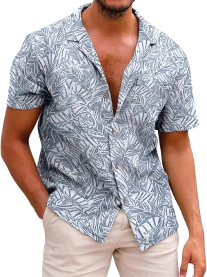 Men's Hawaiian Shirt Tops Vintage Short Sleeve Button Down Beach Shirt Male Tropical Floral Summer Pullover Party Holiday