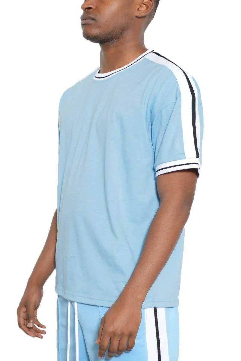 Mens Light Blue Beso Striped Shirt Short Sleeve