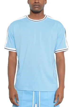 Mens Light Blue Beso Striped Shirt Short Sleeve