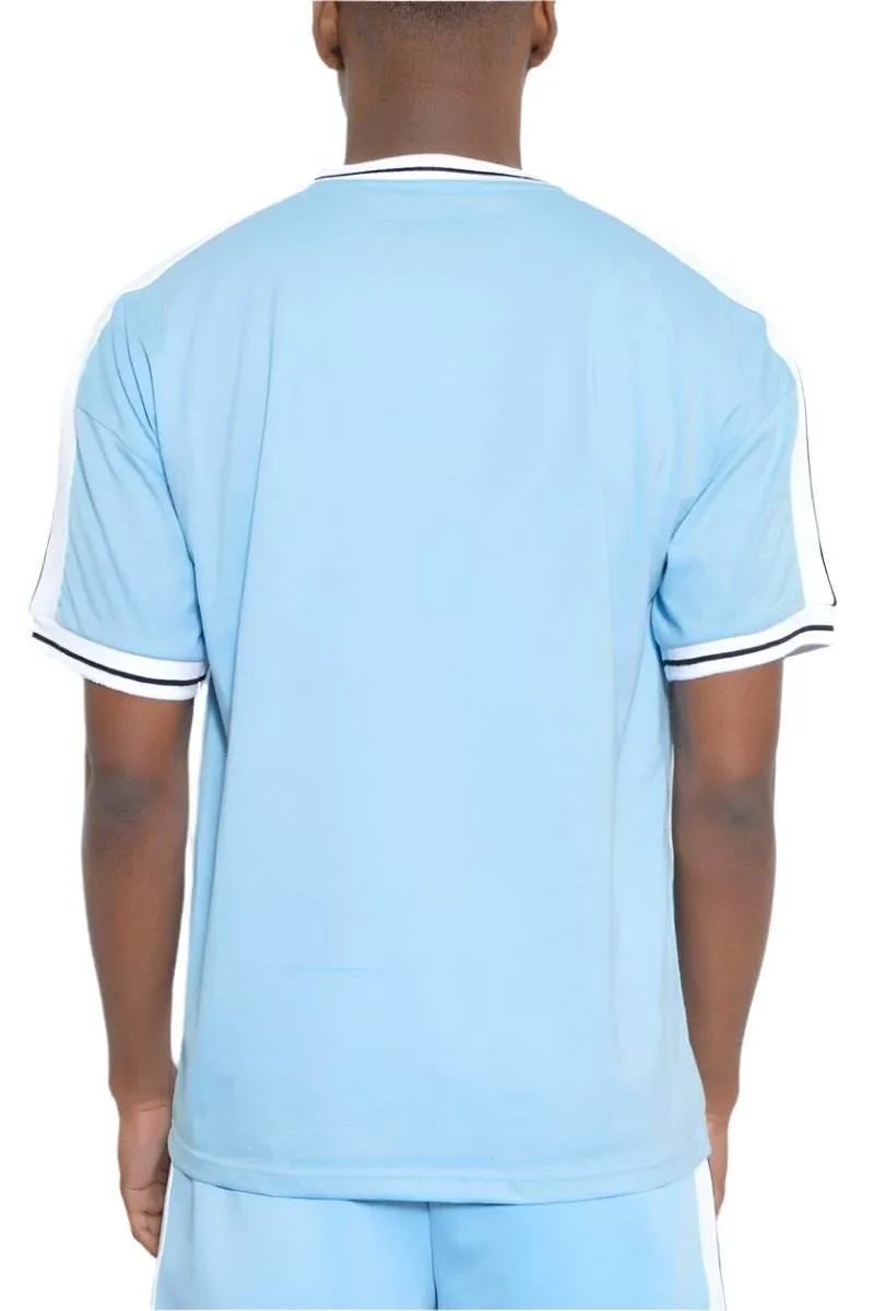 Mens Light Blue Beso Striped Shirt Short Sleeve