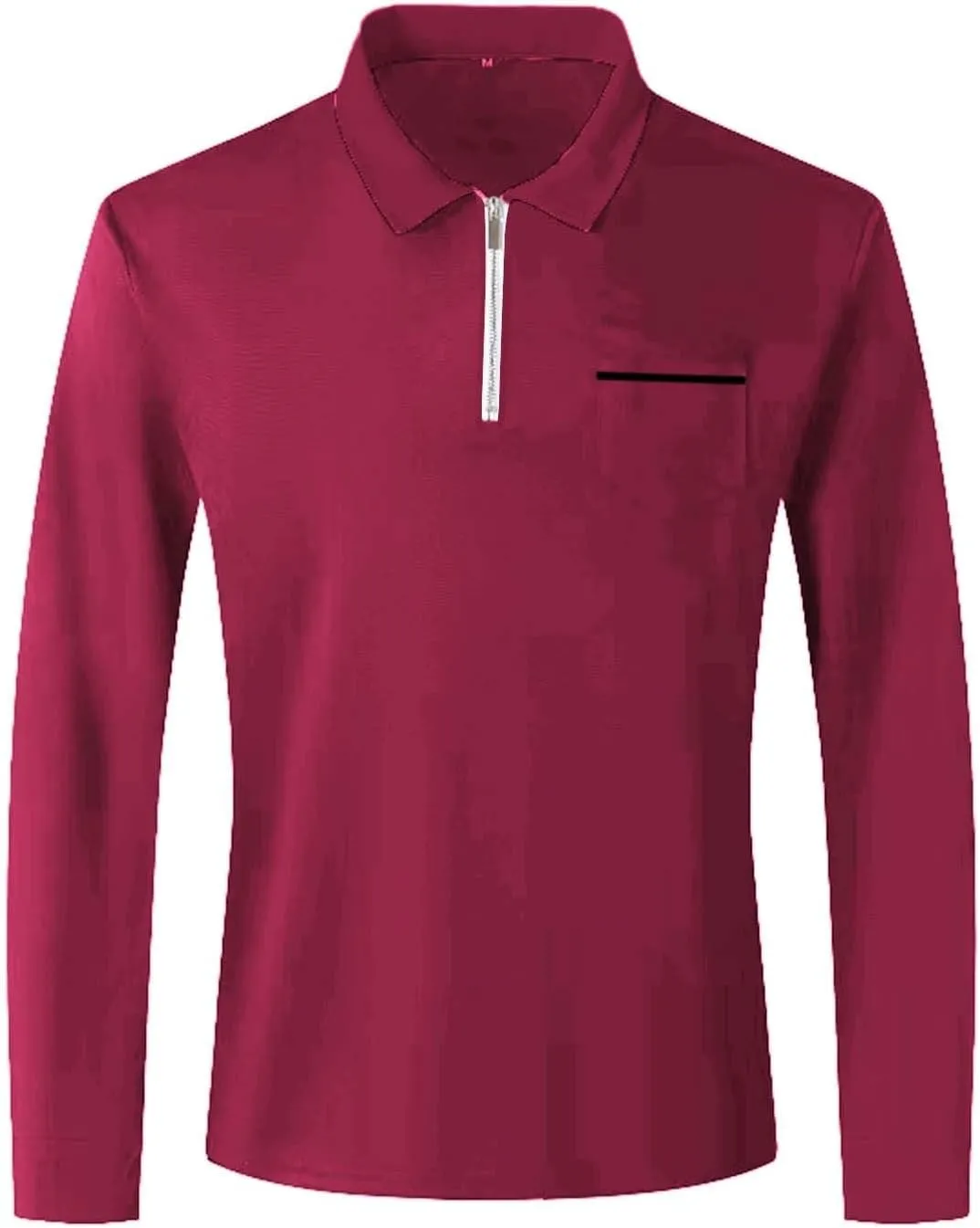 Mens Long Sleeve Polo Shirts Zipper Collar Casual Slim Fit Dressy Shirt Classic Work Golf Shirt Lightweight Tees