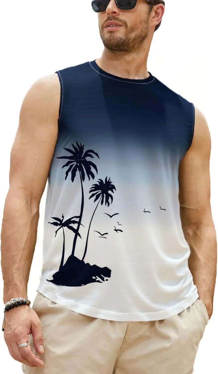 Men's Palm Tree Tank Tops Sleeveless Athletic Shirt Summer Beach Muscle Patriotic Tank Top