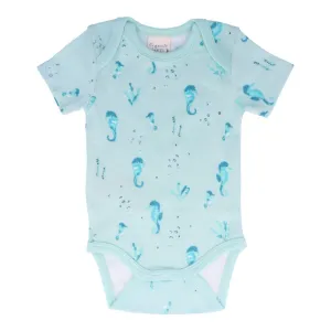 Organic Cotton Summer Baby Onesie - Seahorses Teal
