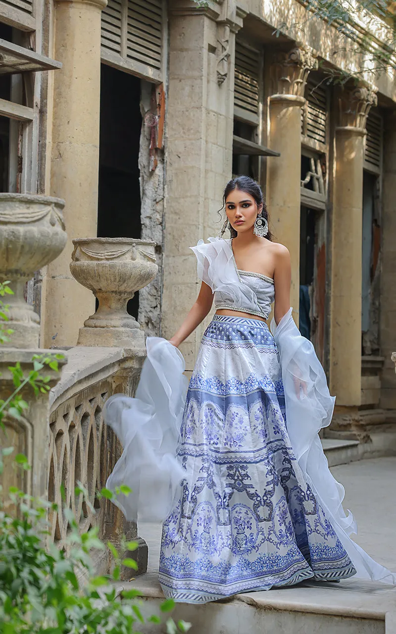 Organza Blouse With Printed Lehenga