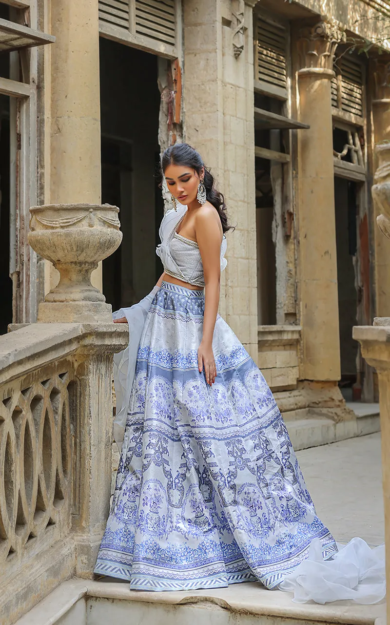 Organza Blouse With Printed Lehenga
