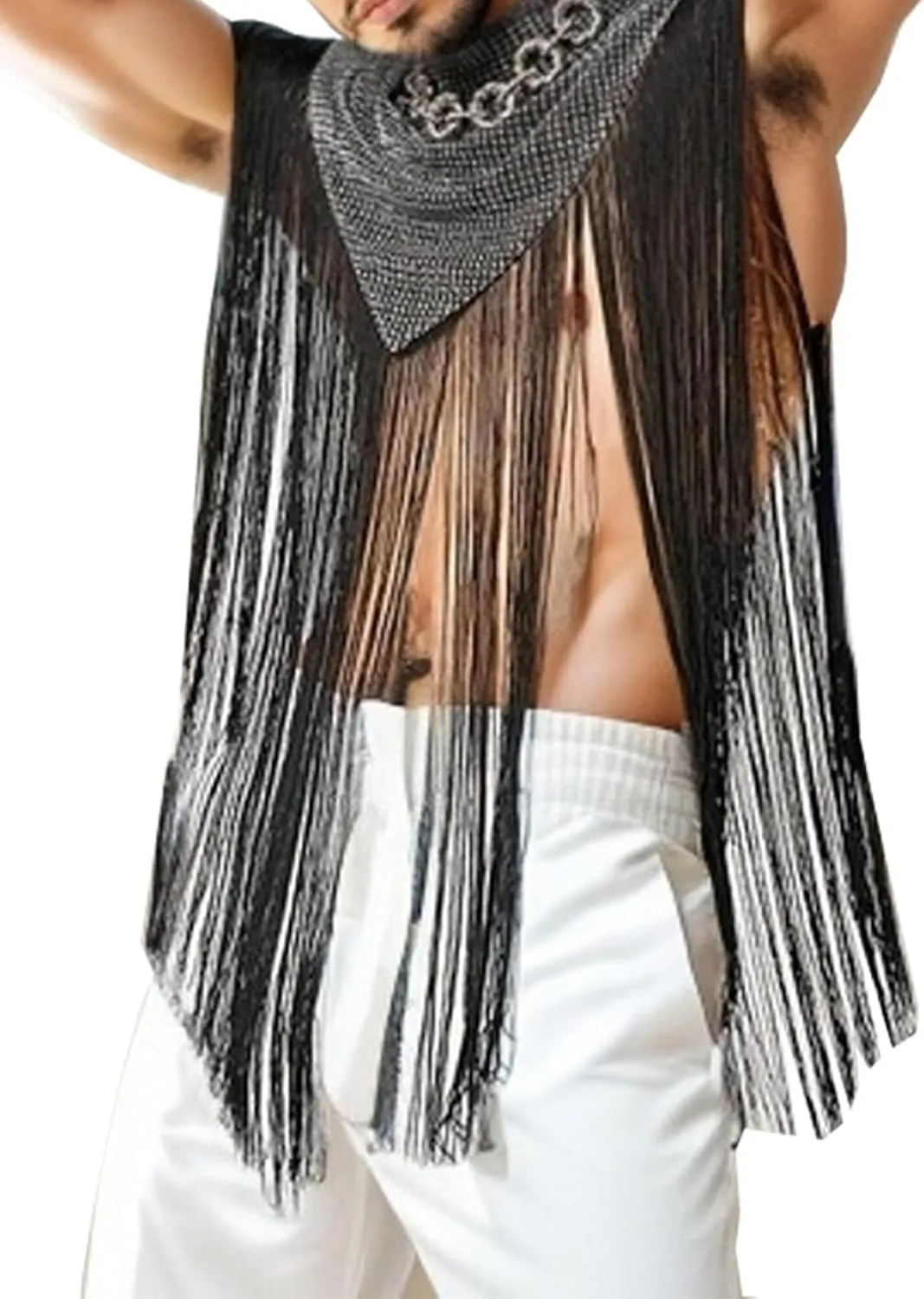Panegy Men's Tassel Shrug Tank Top Clubwear Disco Rave Outfits