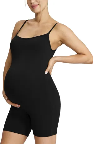 POSHDIVAH Women's Maternity Spaghetti Strap Bodysuit Shorts Pregnancy Bodycon Jumpsuit Sleeveless Tank Top Romper Shapewear