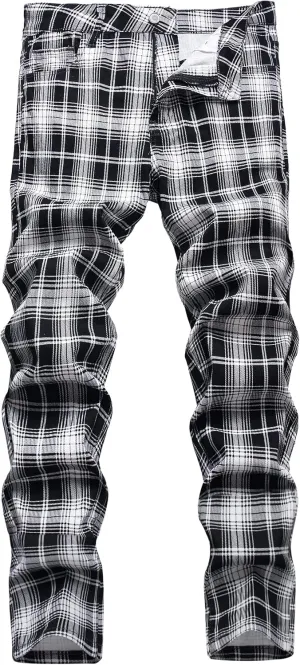 RANMCC Plaid Pants for Men Skinny Flat-Front Stretch Slim Casual Business Dress Pants