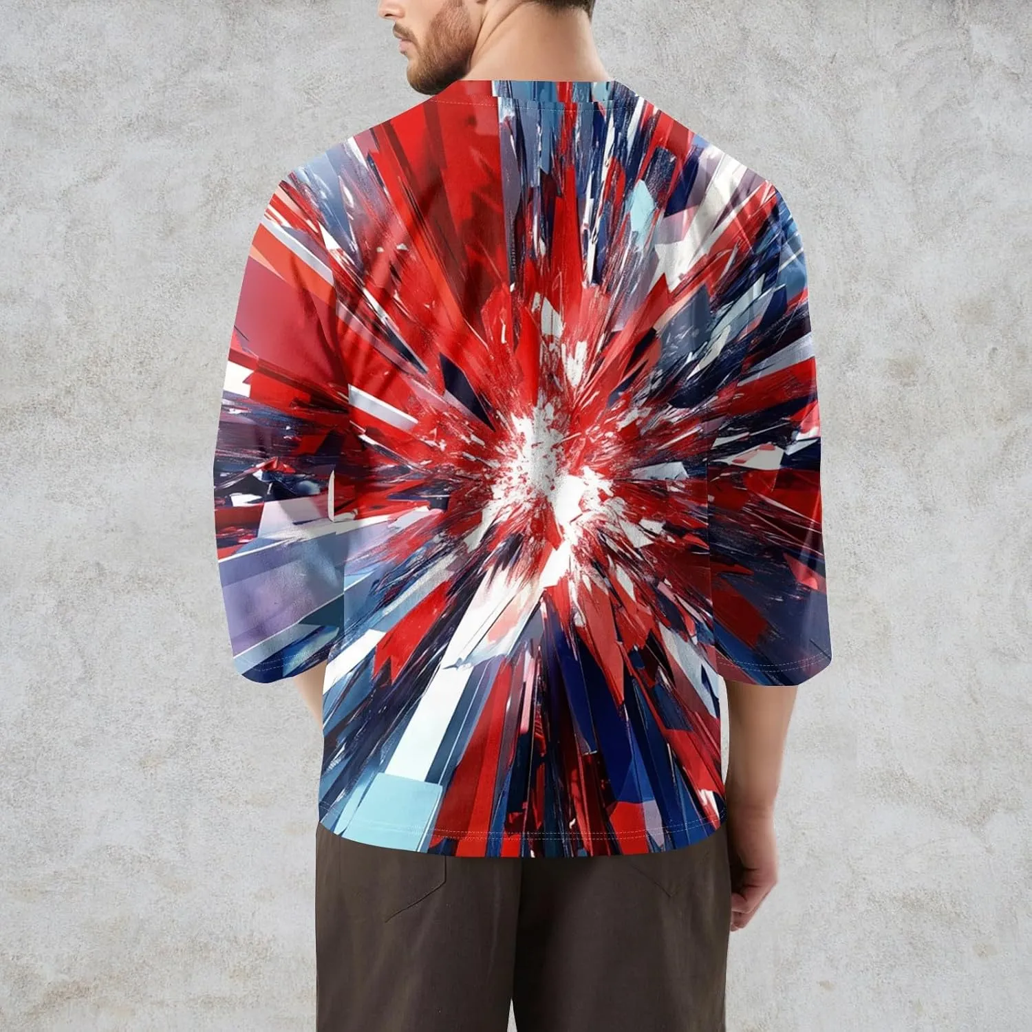 Red White and Blue Shirt Men's Casual Crewneck 3/4 Sleeve Shirts Cotton Hawaiian Summer Tops Basic Pullover Workout Tees