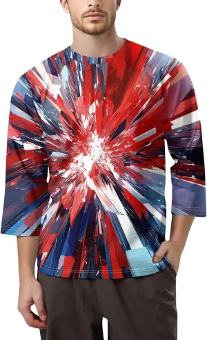 Red White and Blue Shirt Men's Casual Crewneck 3/4 Sleeve Shirts Cotton Hawaiian Summer Tops Basic Pullover Workout Tees