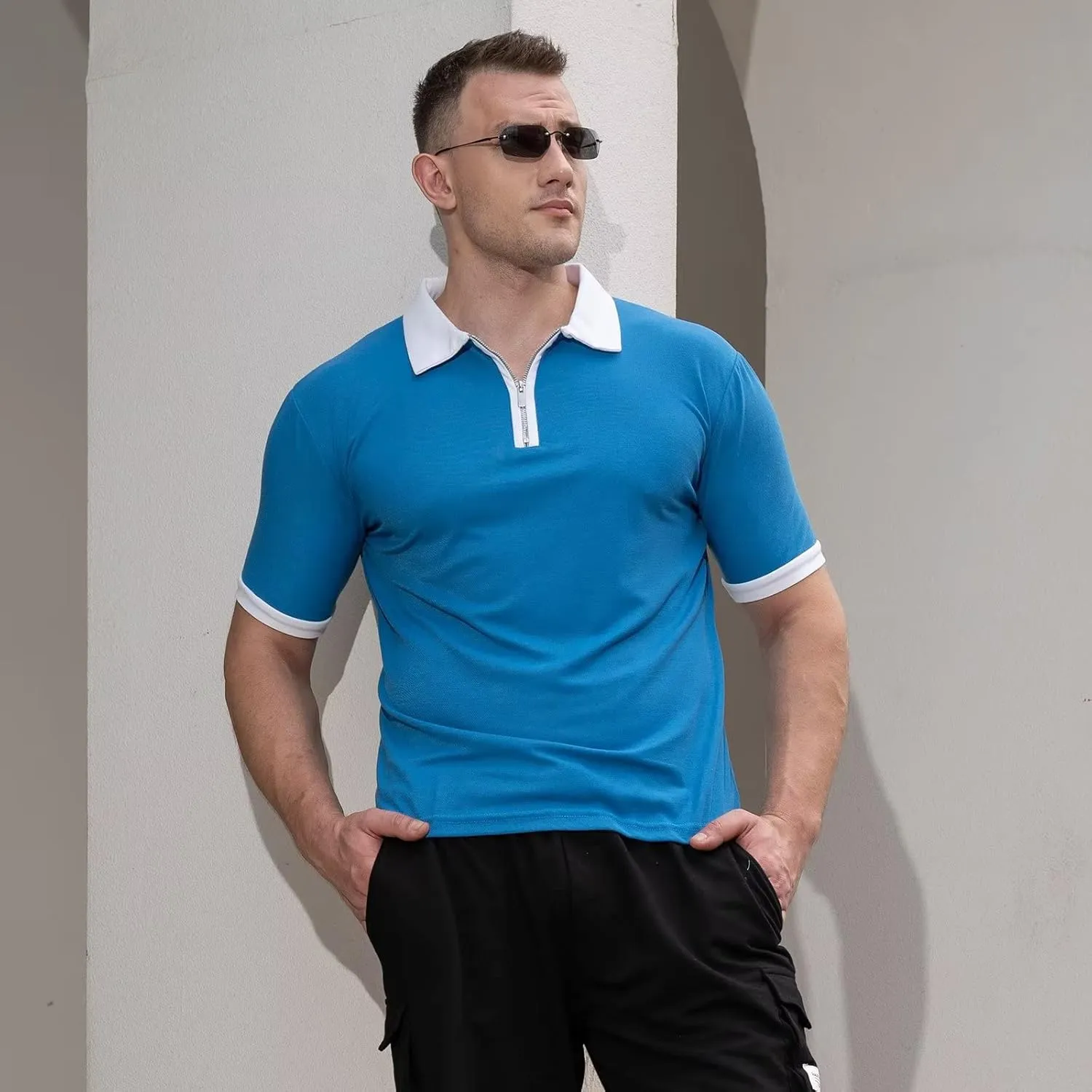 Rela Bota Men's Short Sleeve Polo Shirts Fashion Zipper Polos Casual Slim Fit T-Shirt