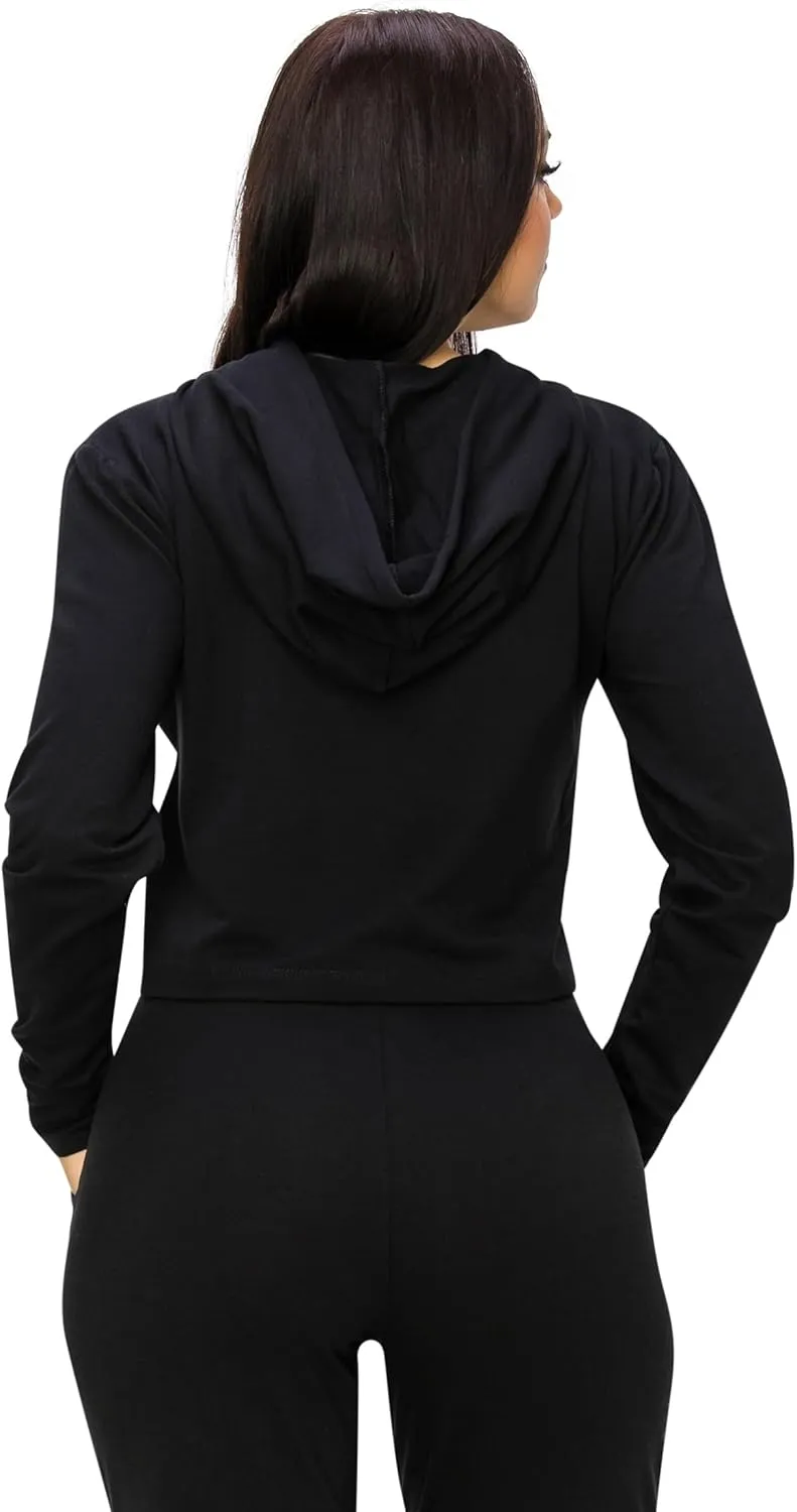 RENESEILLE Women's Crop Hoodie Sweatshirt - Casual French Terry Cropped Long Sleeve Workout Active Pullover Sweater Top