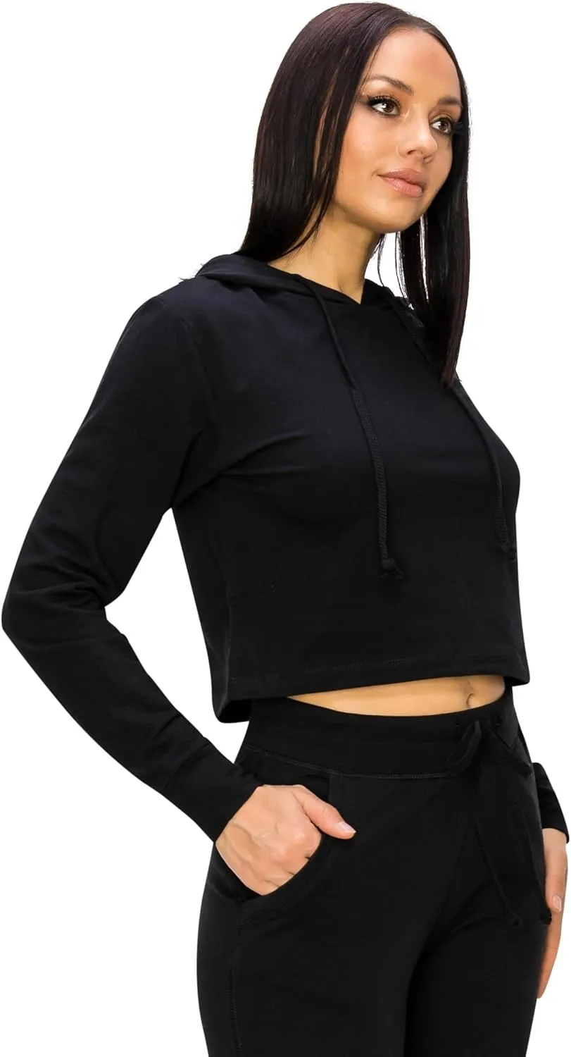 RENESEILLE Women's Crop Hoodie Sweatshirt - Casual French Terry Cropped Long Sleeve Workout Active Pullover Sweater Top