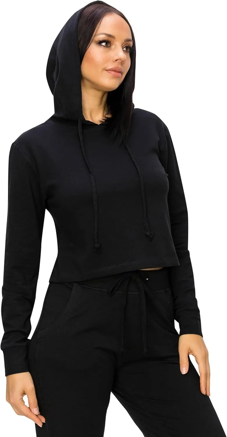 RENESEILLE Women's Crop Hoodie Sweatshirt - Casual French Terry Cropped Long Sleeve Workout Active Pullover Sweater Top