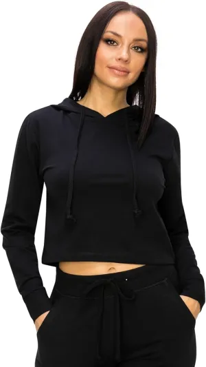 RENESEILLE Women's Crop Hoodie Sweatshirt - Casual French Terry Cropped Long Sleeve Workout Active Pullover Sweater Top