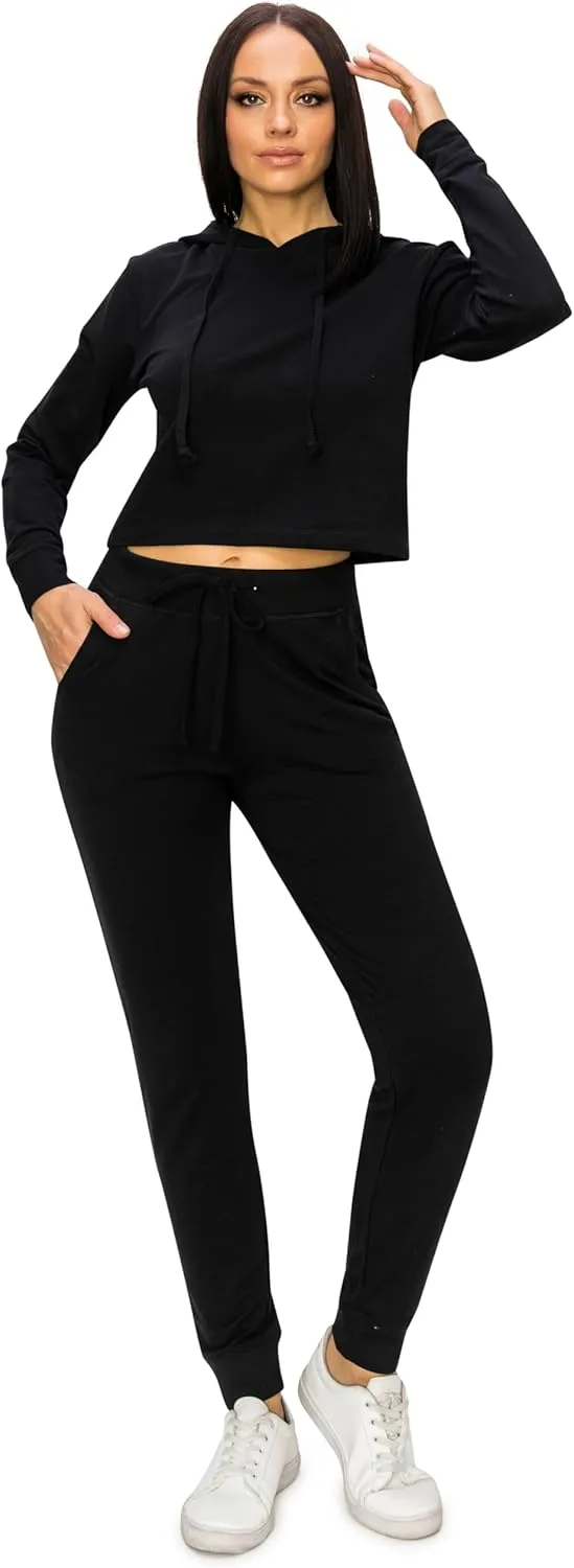 RENESEILLE Women's Crop Hoodie Sweatshirt - Casual French Terry Cropped Long Sleeve Workout Active Pullover Sweater Top