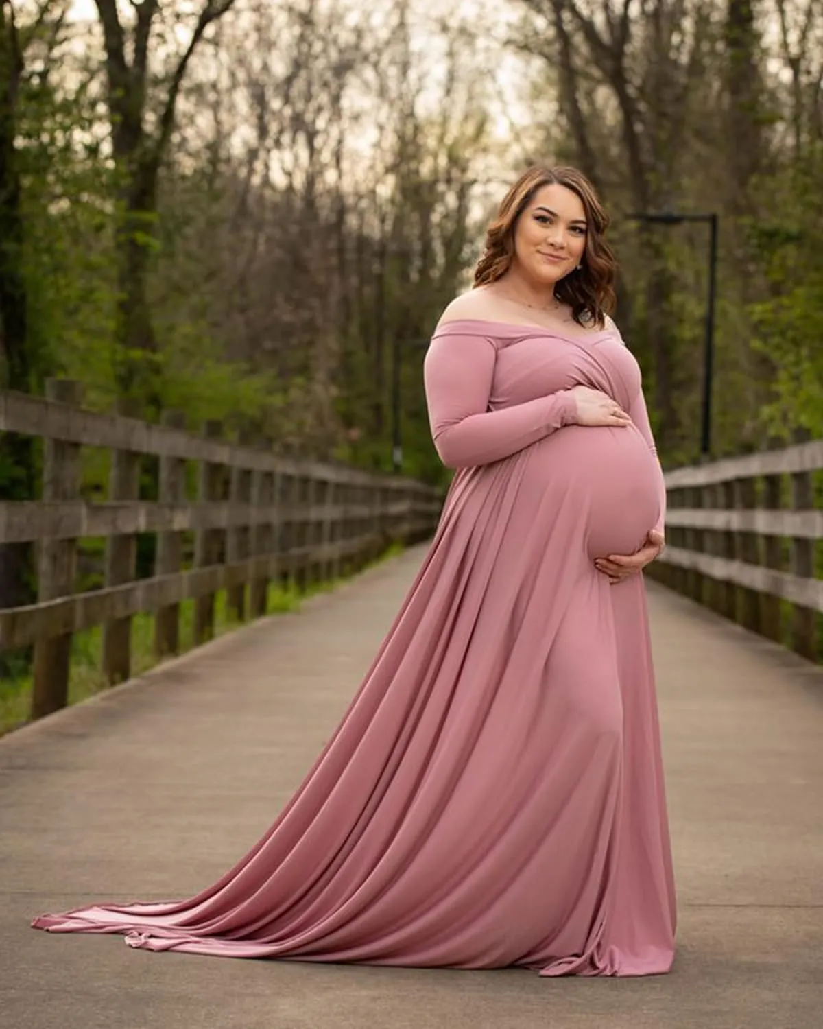 Saslax Maternity Off Shoulders Half Circle Gown for Baby Shower Photo Props Dress