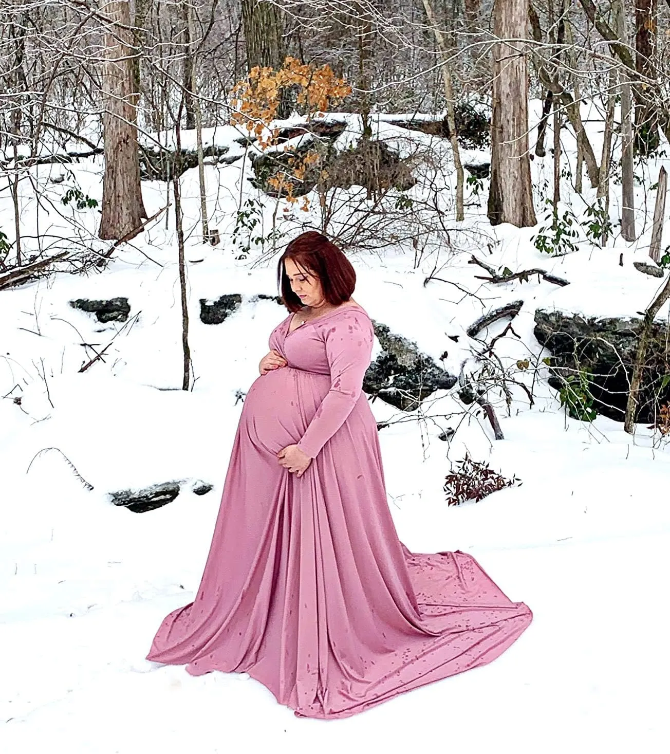 Saslax Maternity Off Shoulders Half Circle Gown for Baby Shower Photo Props Dress
