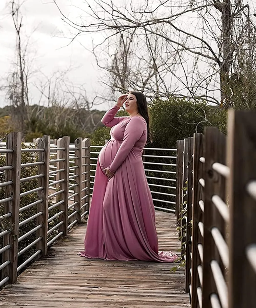 Saslax Maternity Off Shoulders Half Circle Gown for Baby Shower Photo Props Dress
