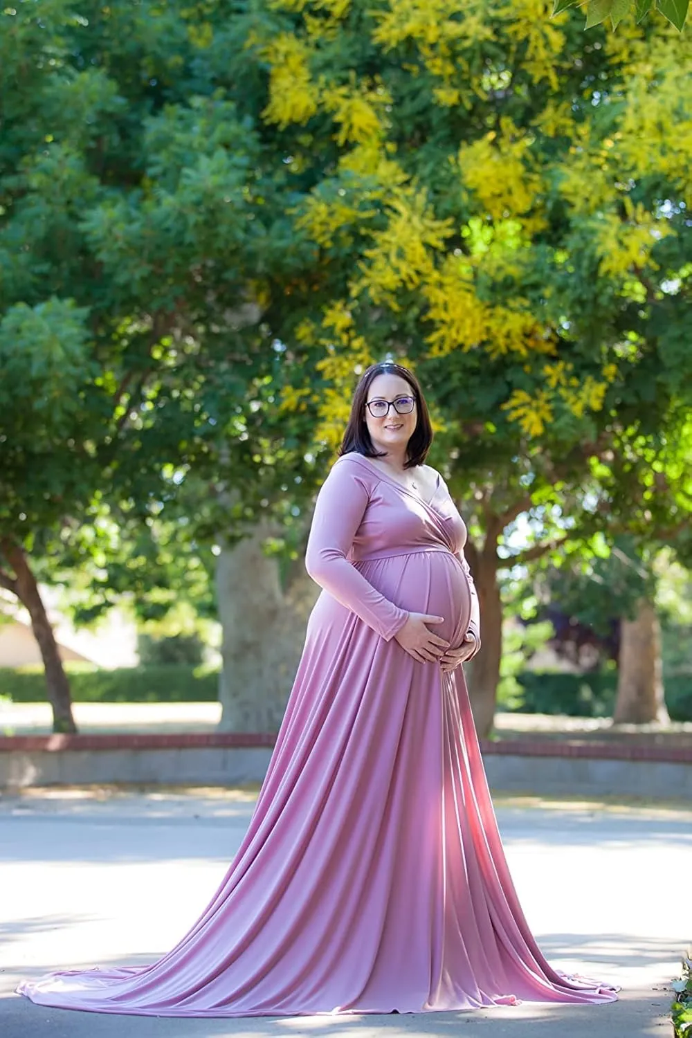 Saslax Maternity Off Shoulders Half Circle Gown for Baby Shower Photo Props Dress