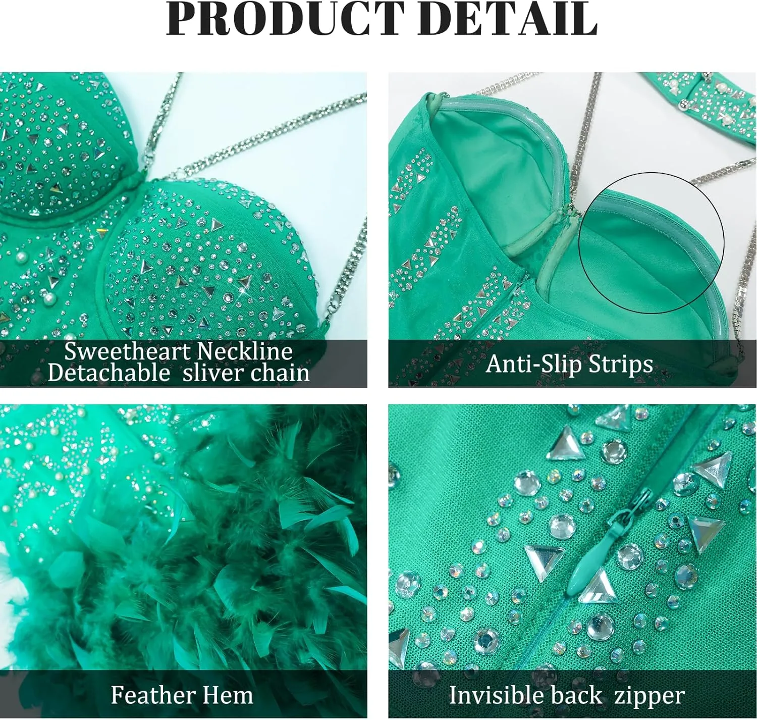 Sexy Feather Rhinestone Backless Mesh Sheer Burlesque Outfit Nightout Clubwear Birthday Party Dress