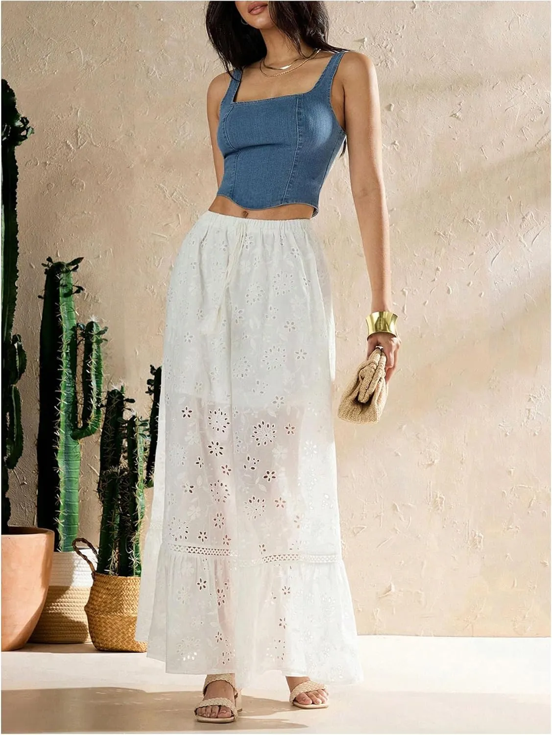 SHENHE Women's Denim Tank Top Sleeveless Square Neck Backless Slim Fit Y2k Crop Top